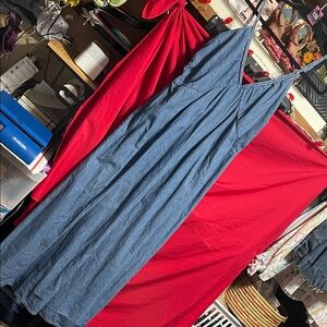 #136 size 1 Torrid NWT Denim-Style Maxi Dress w/ braid like straps ruched back